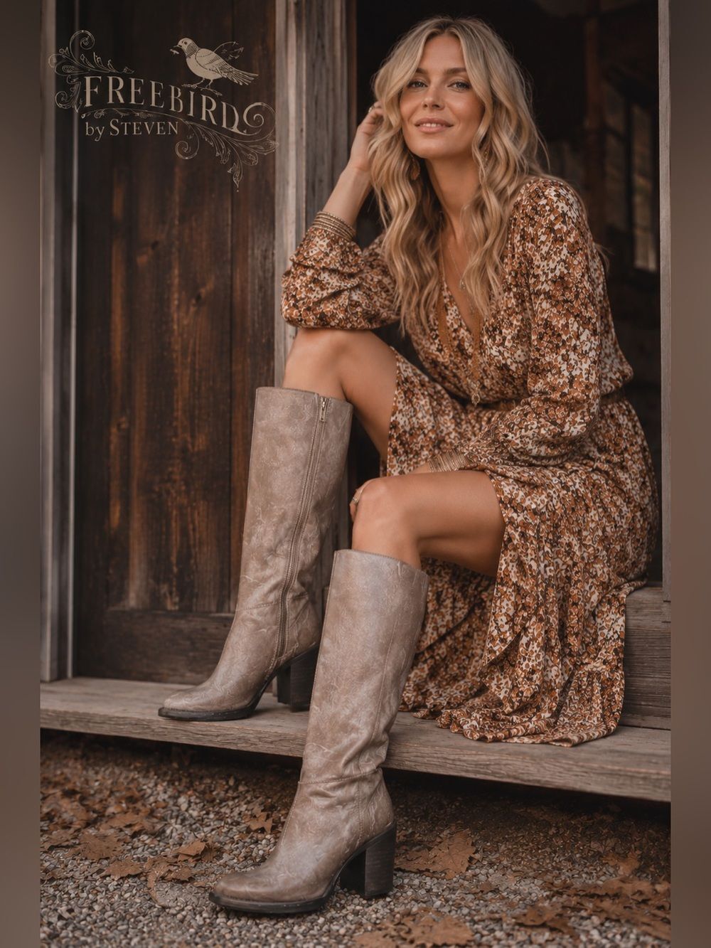 Freebird by Steven Beau Knee High Leather Boots Taupe Double Zip Distressed Size